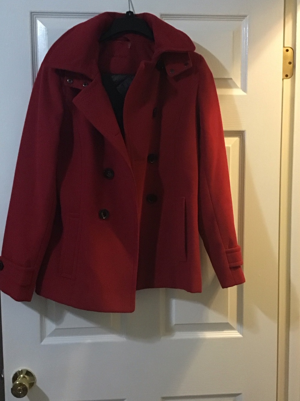 Calvin Klein Red Double-Breasted Wool Pea Coat